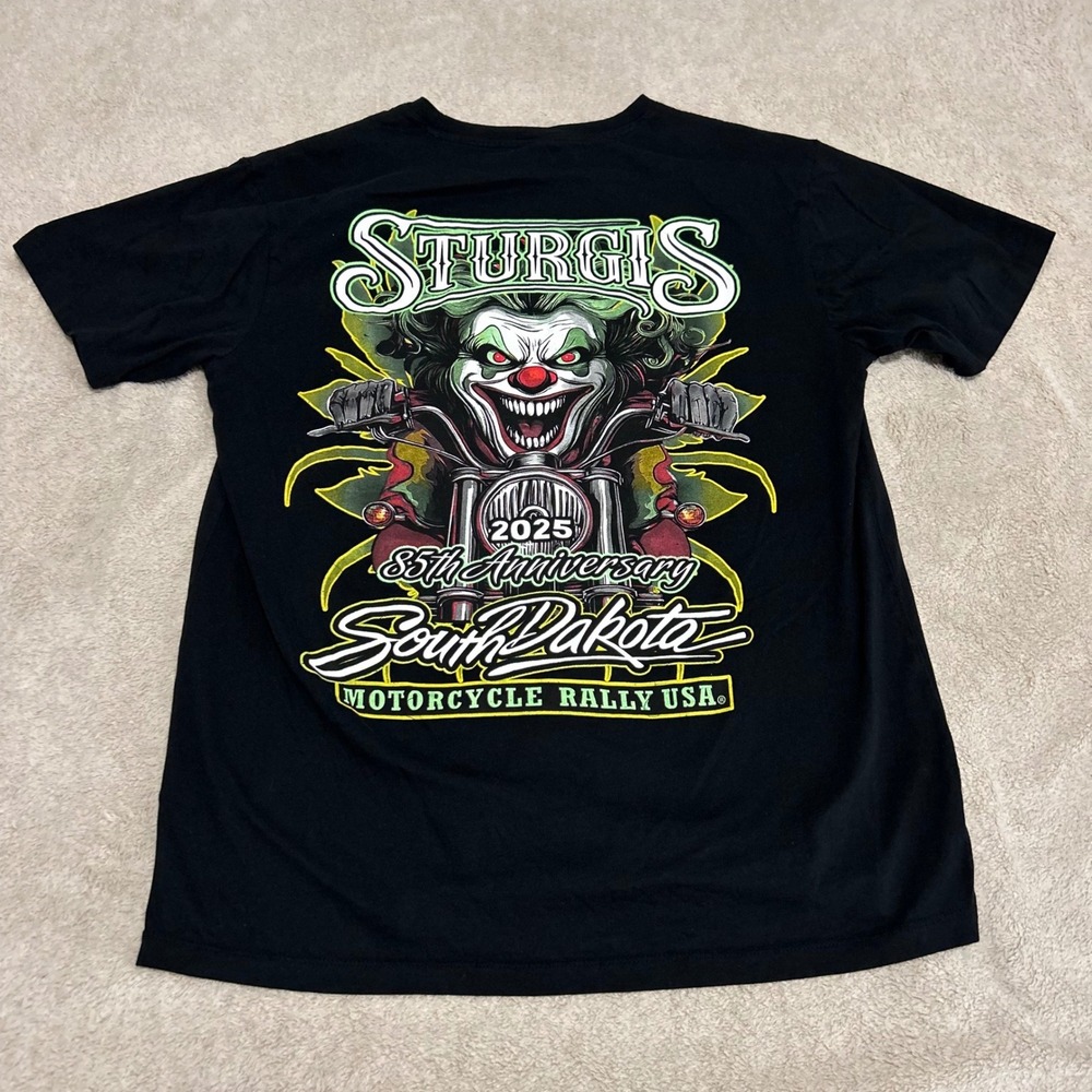 Sturgis T-Shirt Mens L Black 85th Anniversary 2025 Evil Clown Biker Graphic Tee